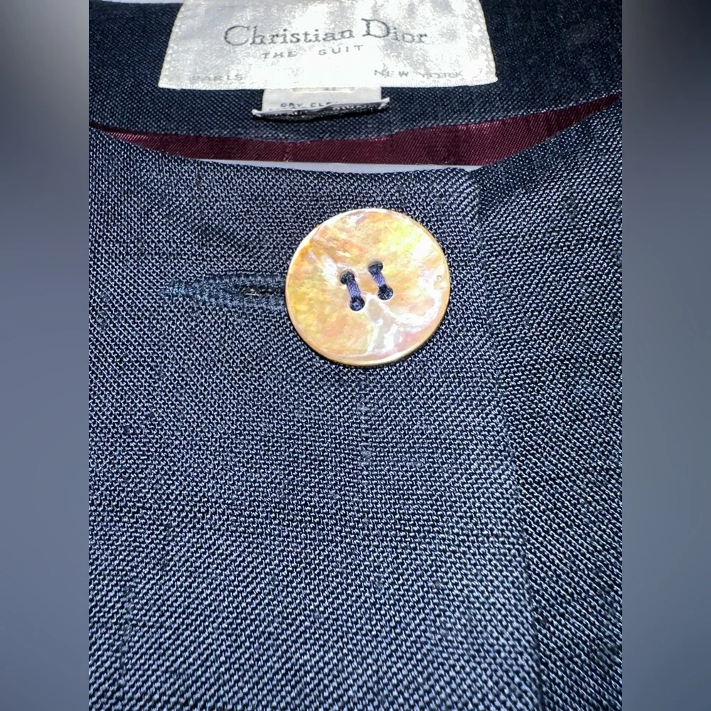 Vintage Women’s Christian Dior The Suit Tailored Jacket Navy Linen MOP Buttons